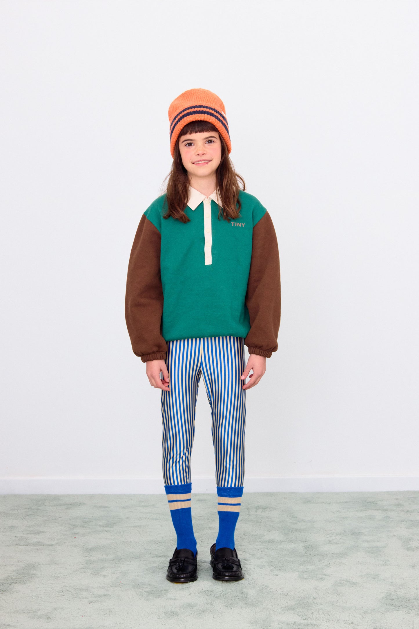 Tinycottons COLOR BLOCK polo sleeve tee dark green