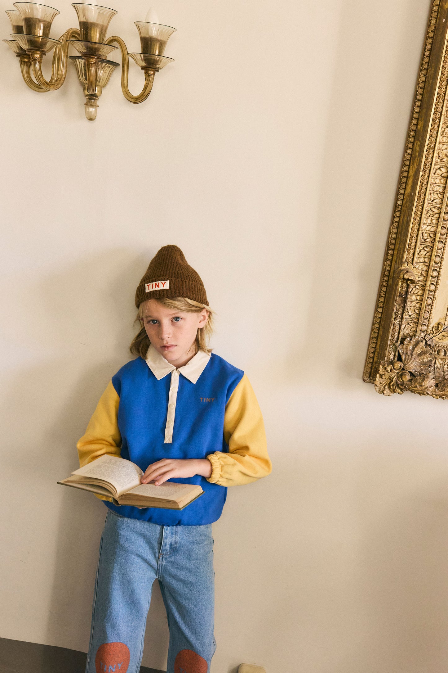 Tinycottons COLOR BLOCK polo sleeve tee dark blue
