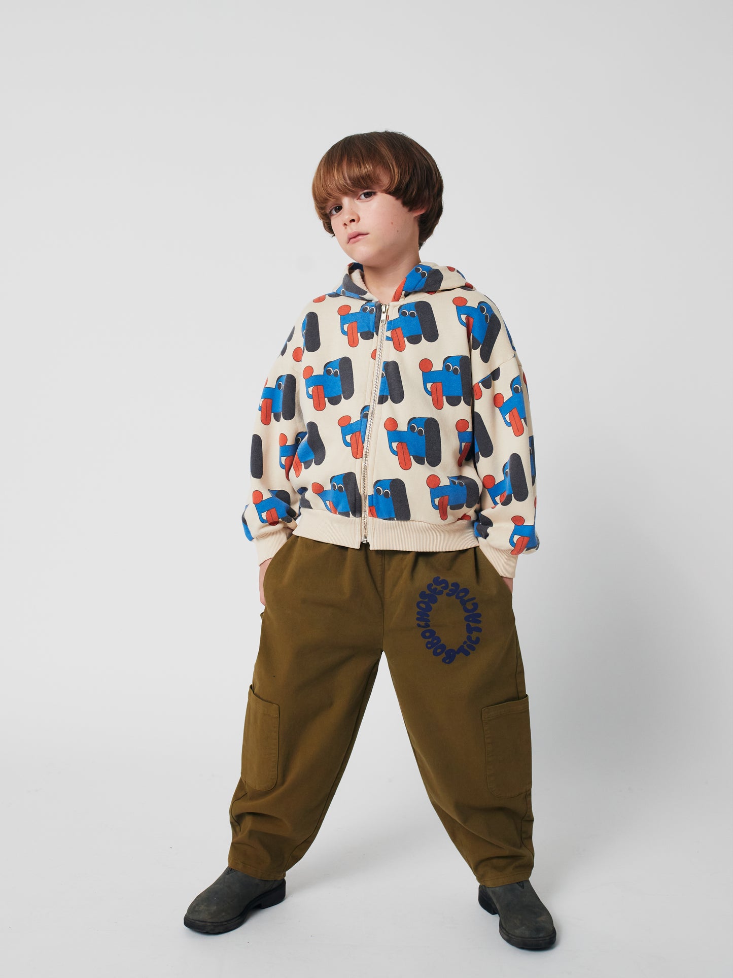 Bobo Choses DOGGY MATE all over zipped hoodie offwhite