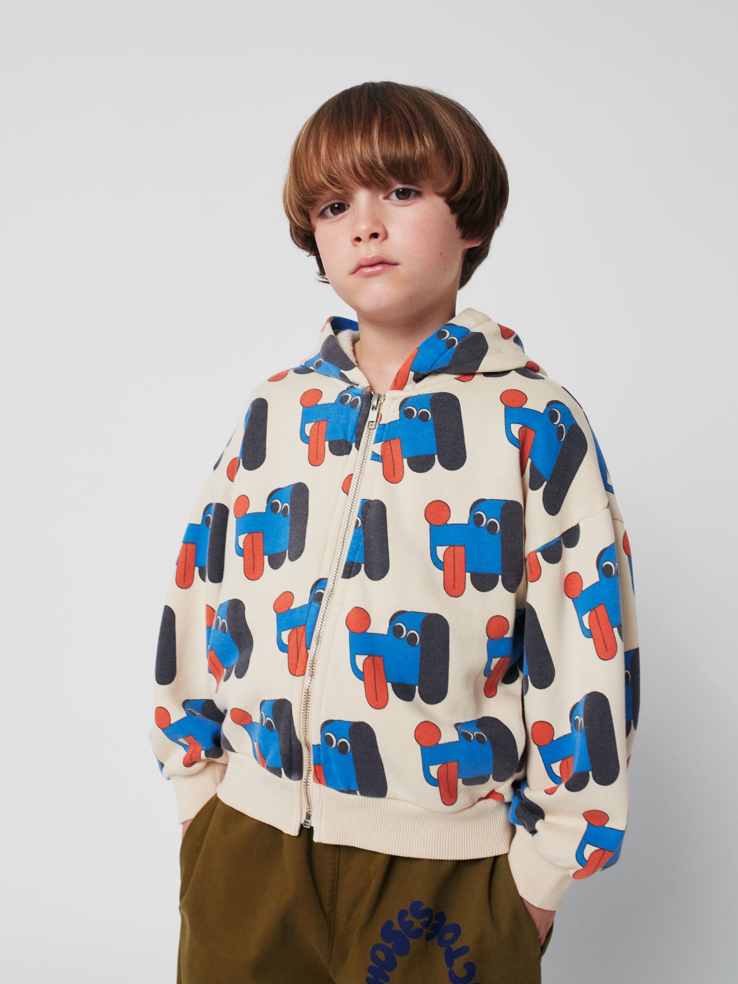 Bobo Choses DOGGY MATE all over zipped hoodie offwhite