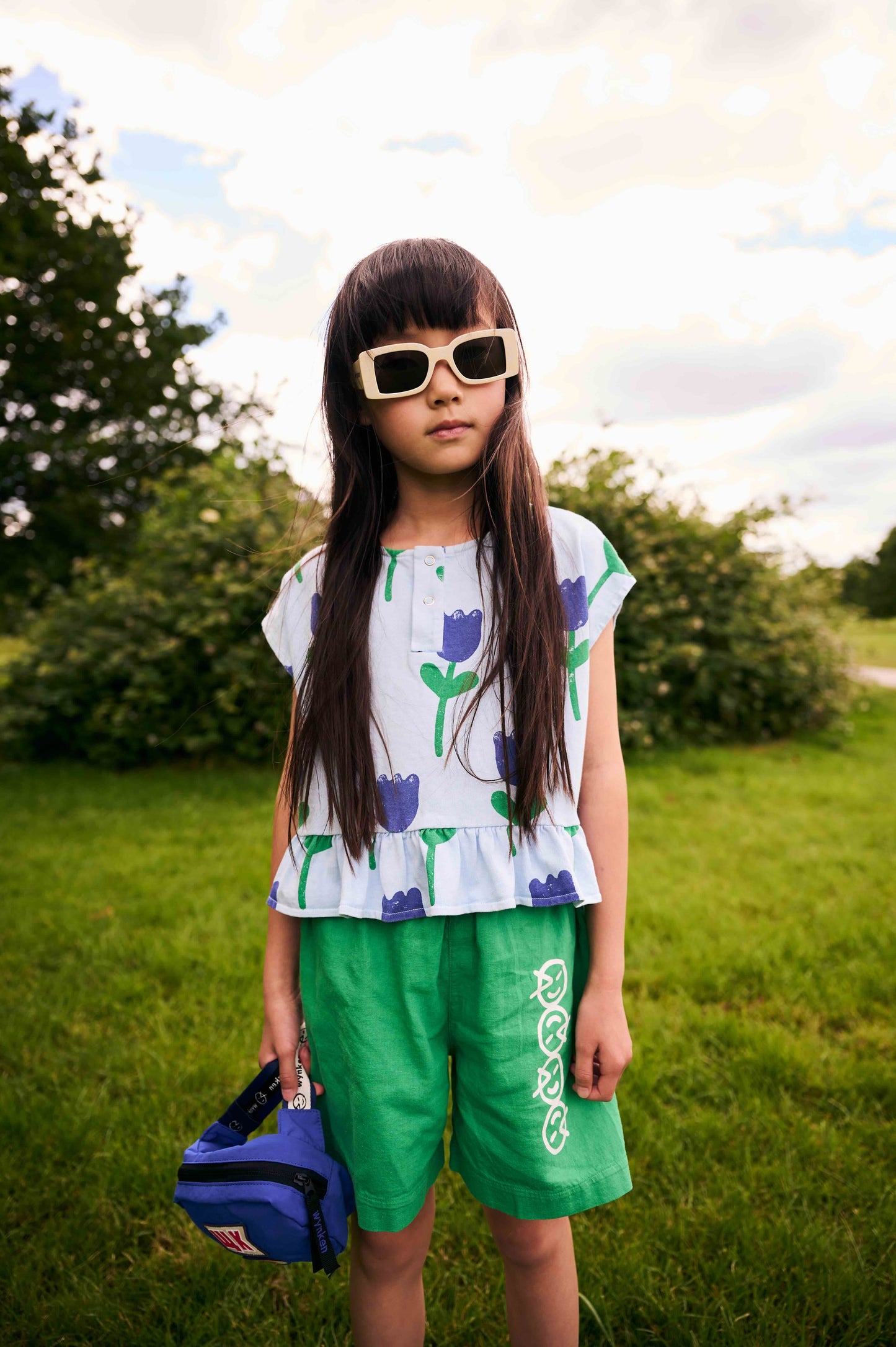 Wynken Vela frill top bird blue / 8Y