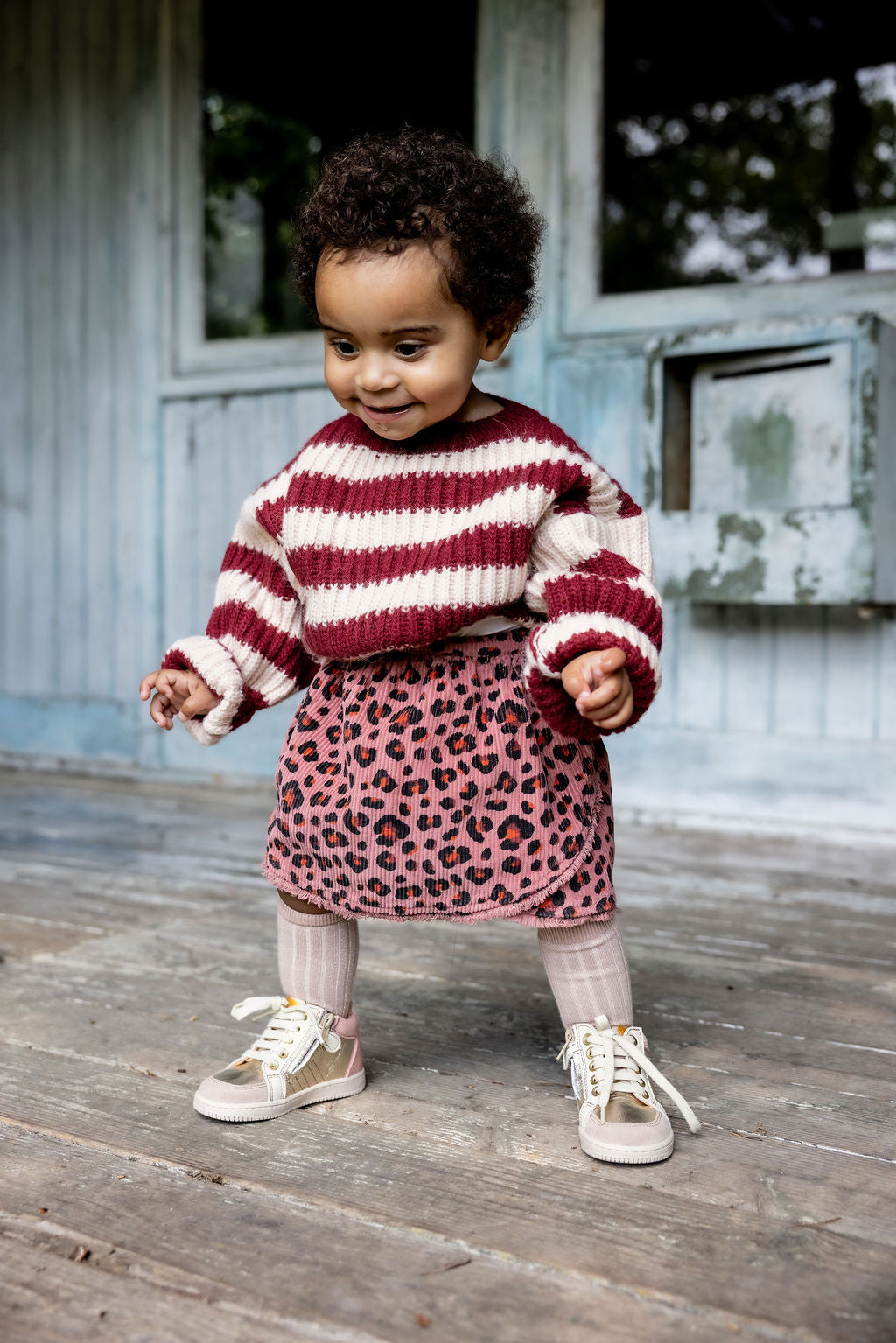 Piupiuchick knitted sweater bordeaux & light pink stripes