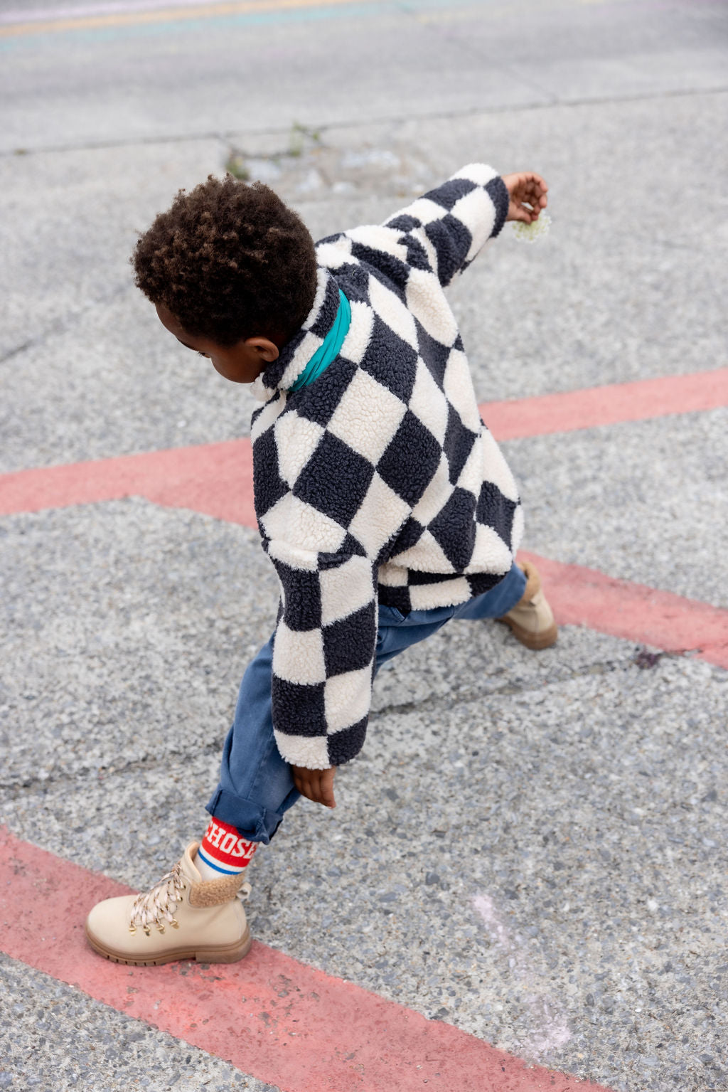 The Campamento Checked teddy jacket ecru