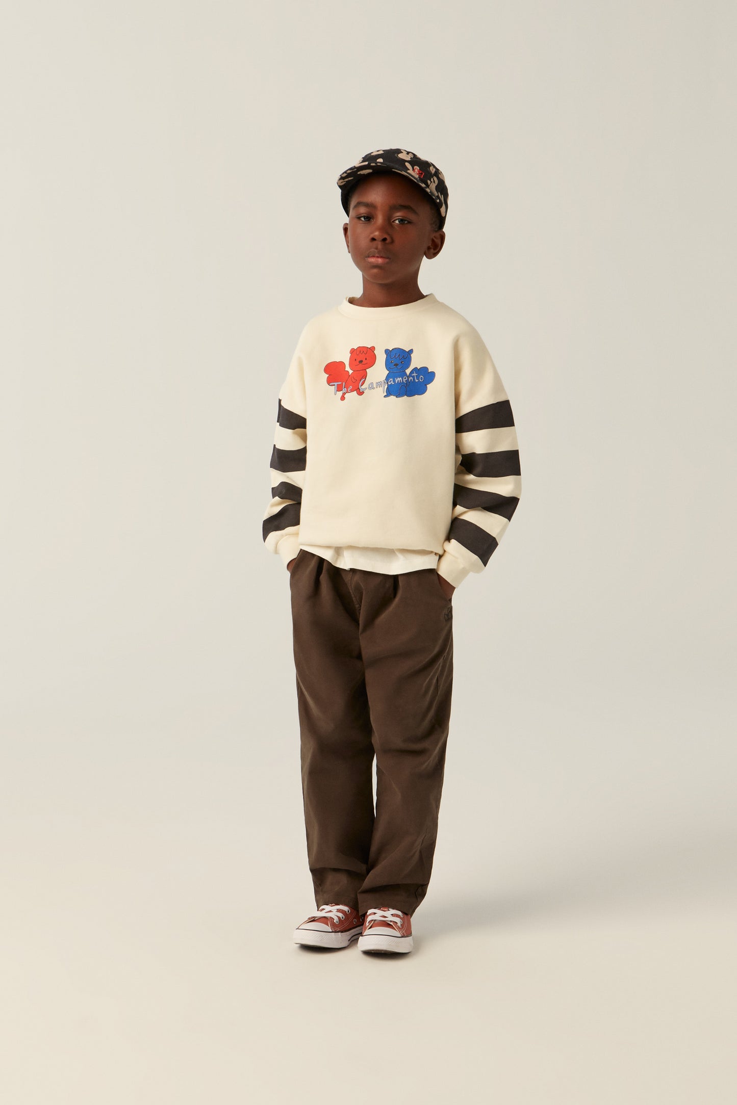 The Campamento Squirrels and stripes sweatshirt ecru