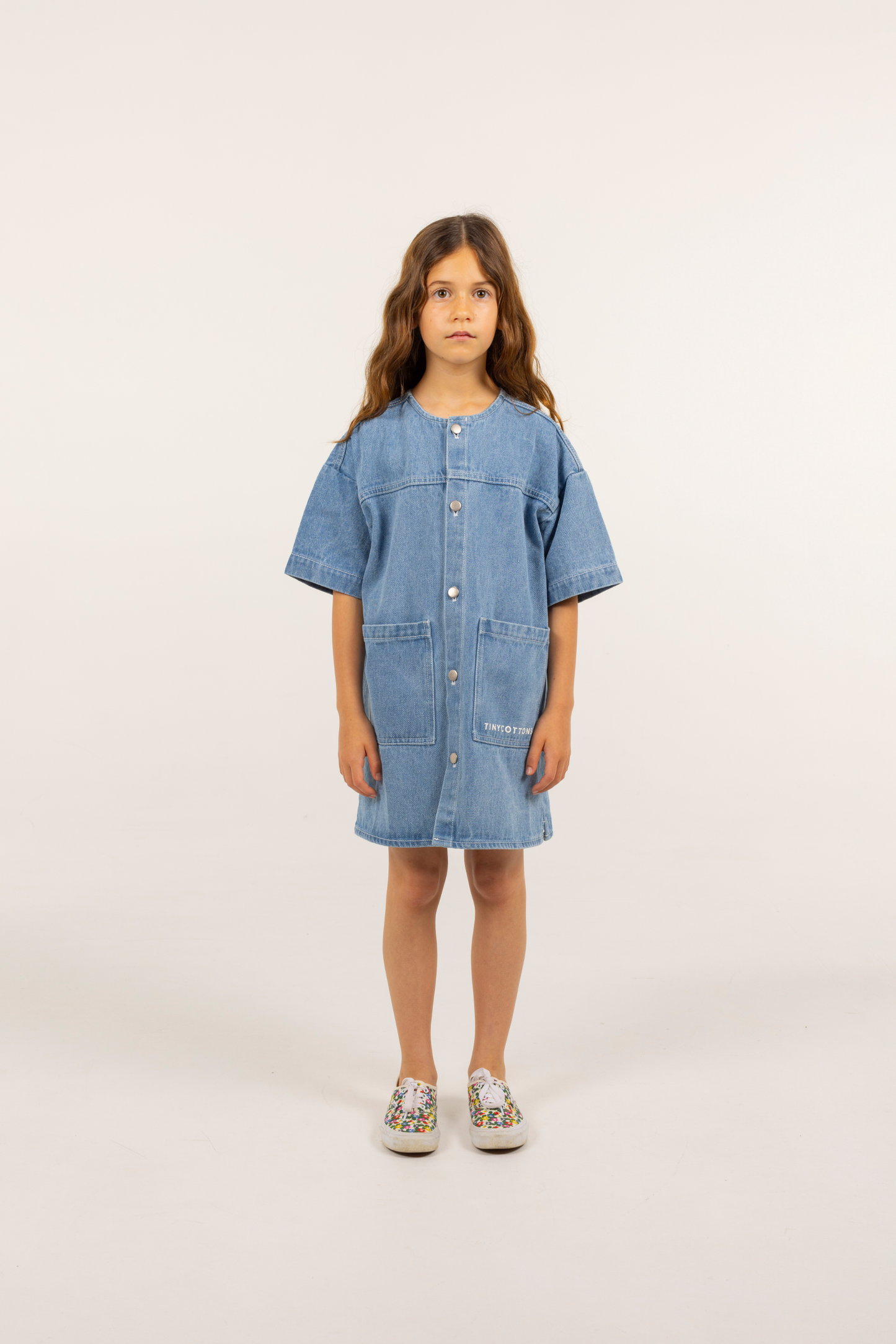 Tinycottons graphic DENIM dress light blue denim