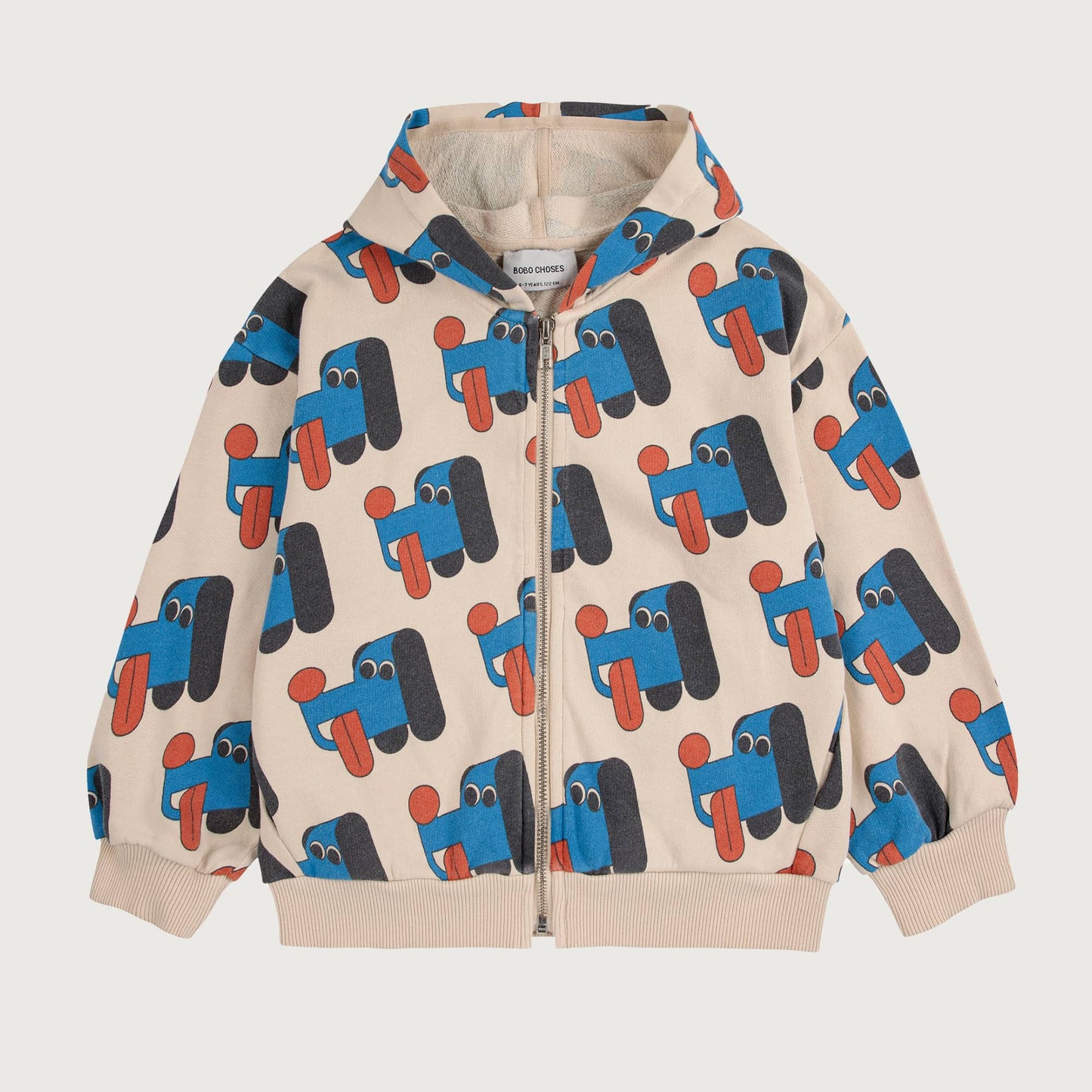 Bobo Choses DOGGY MATE all over zipped hoodie offwhite