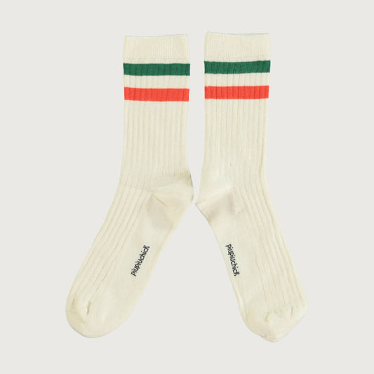 Piupiuchick ecru socks with orange and green stripes