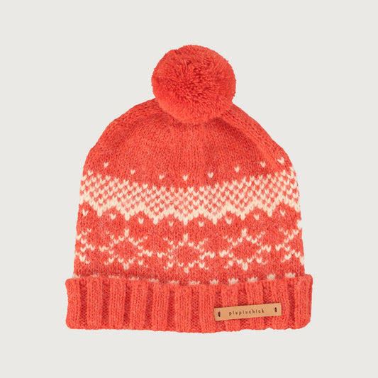 Piupiuchick Jacquard knitted hat with pompon red