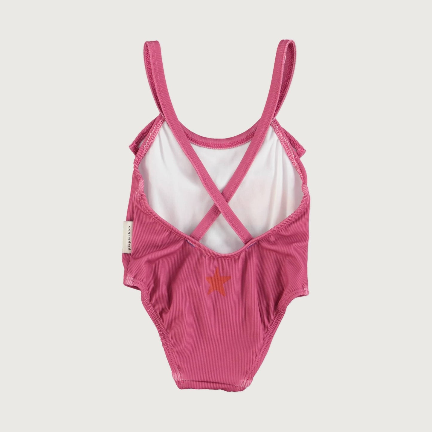 Piupiuchick swimsuit with ruffles aubergine with MULTICOLOR WAVE print / 8Y