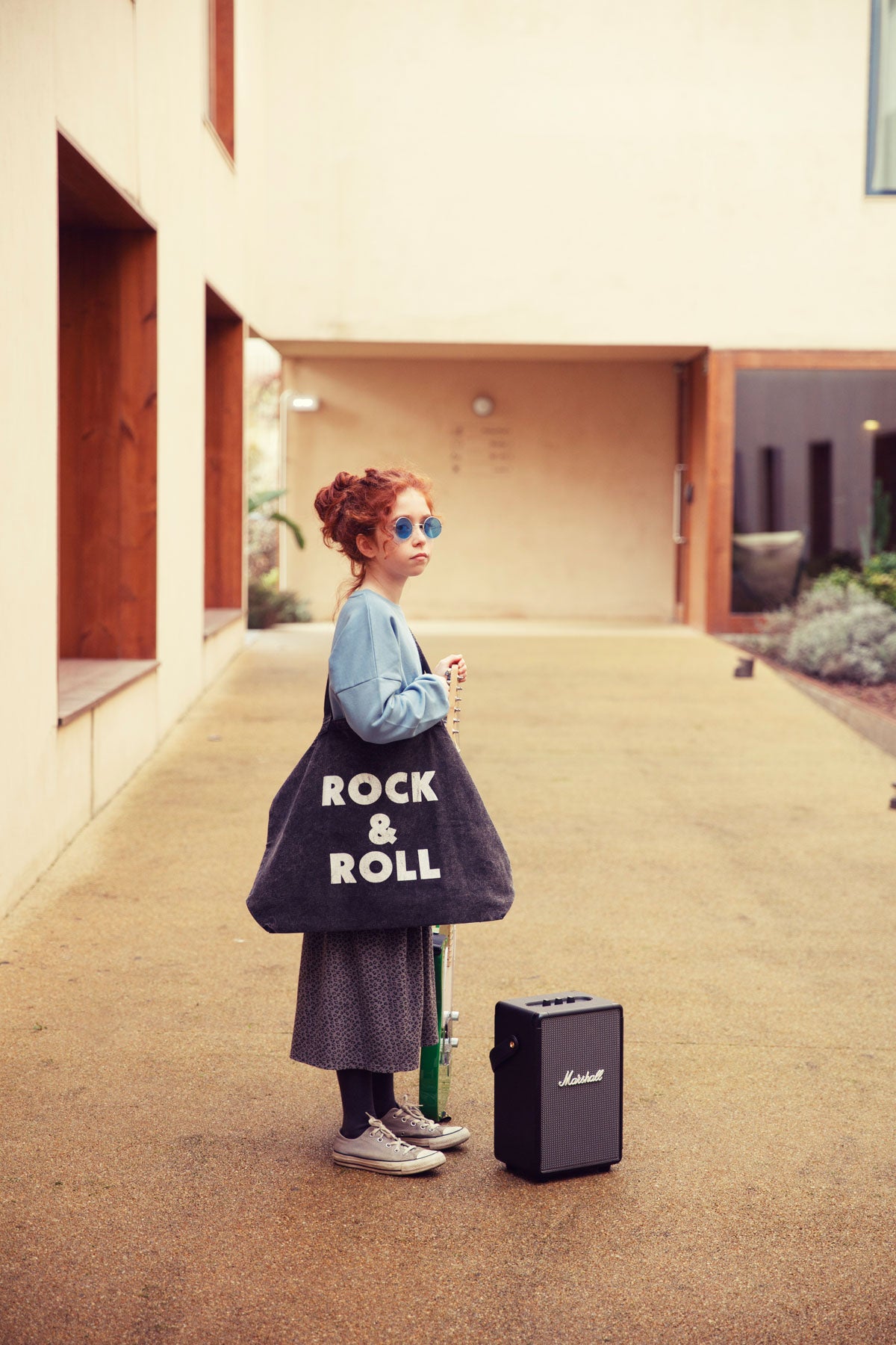 Piupiuchick XL bag faded black with ROCK 'N ROLL print