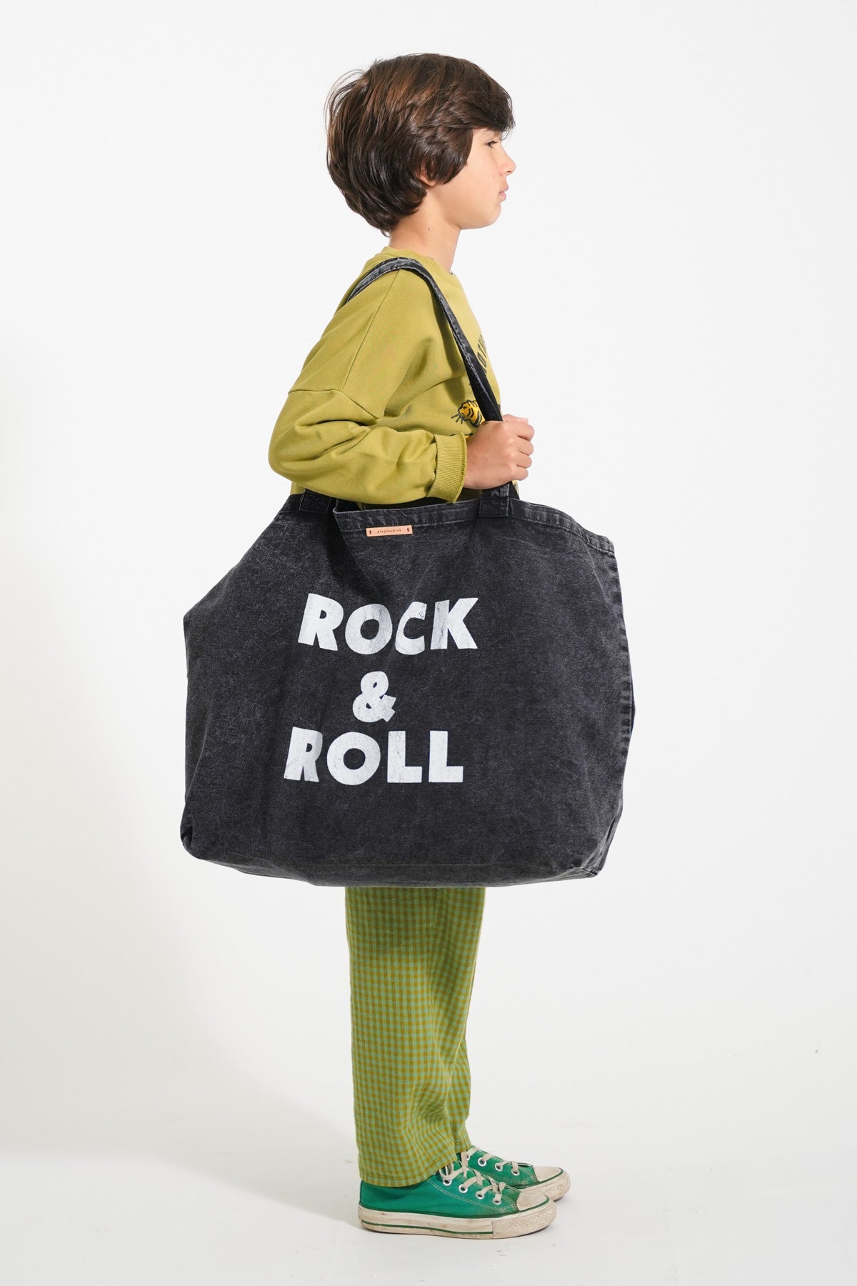 Piupiuchick XL bag faded black with ROCK 'N ROLL print