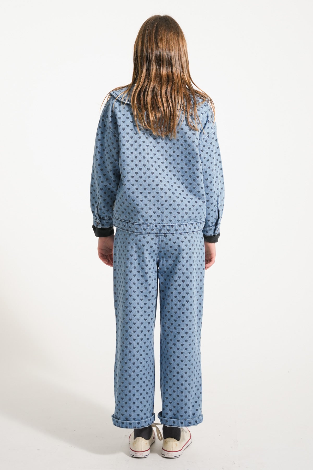 Piupiuchick Flare trousers washed blue denim with black HEARTS