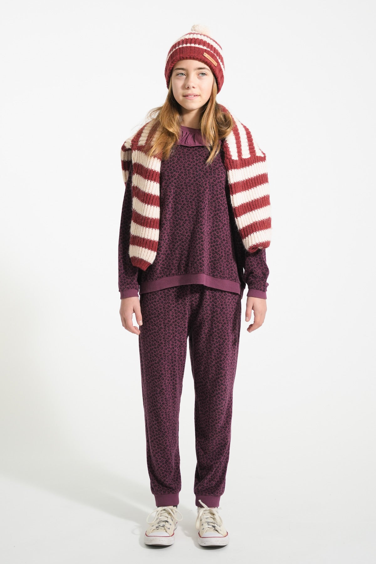 Piupiuchick knitted sweater bordeaux & light pink stripes