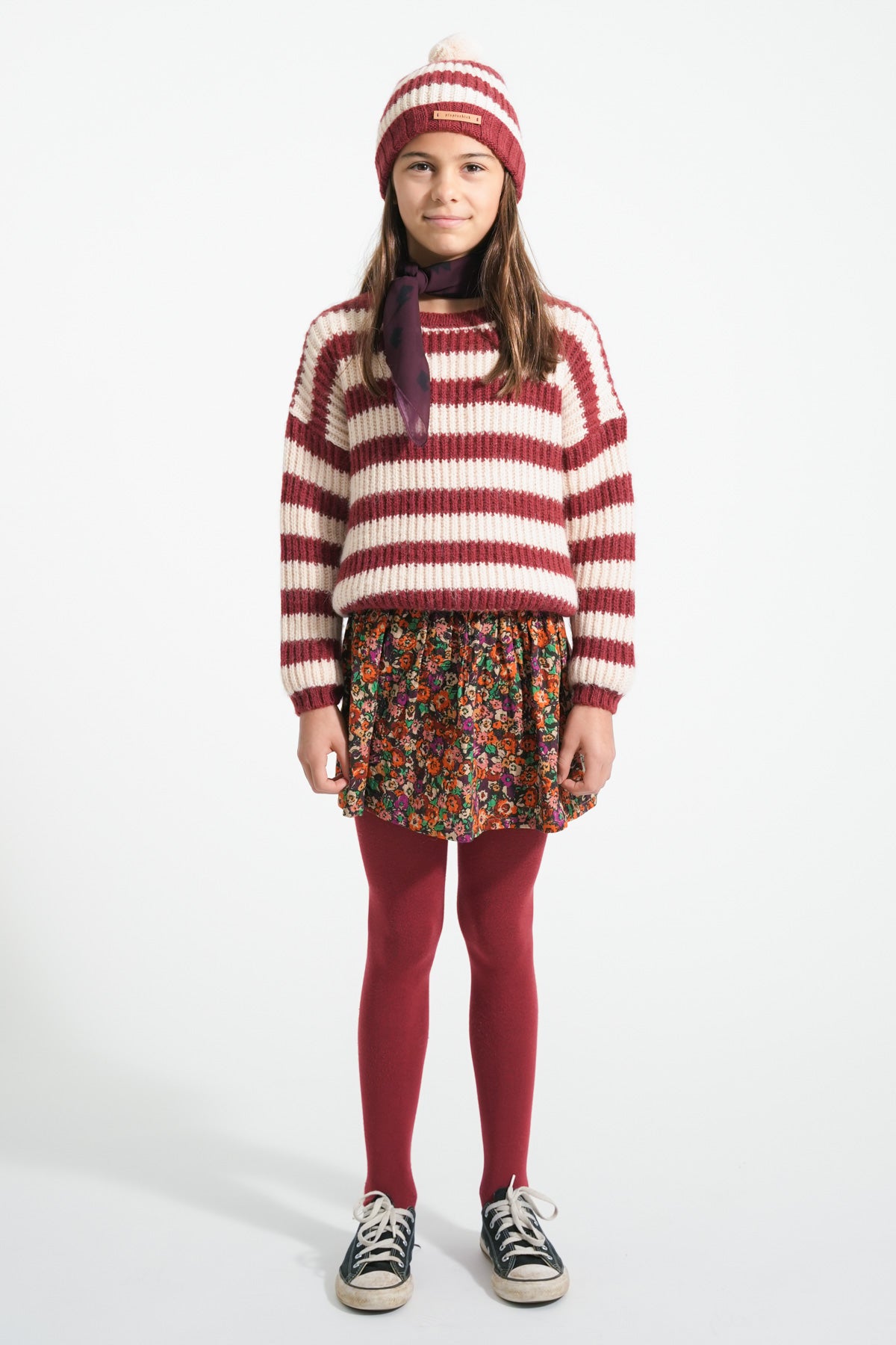 Piupiuchick knitted sweater bordeaux & light pink stripes