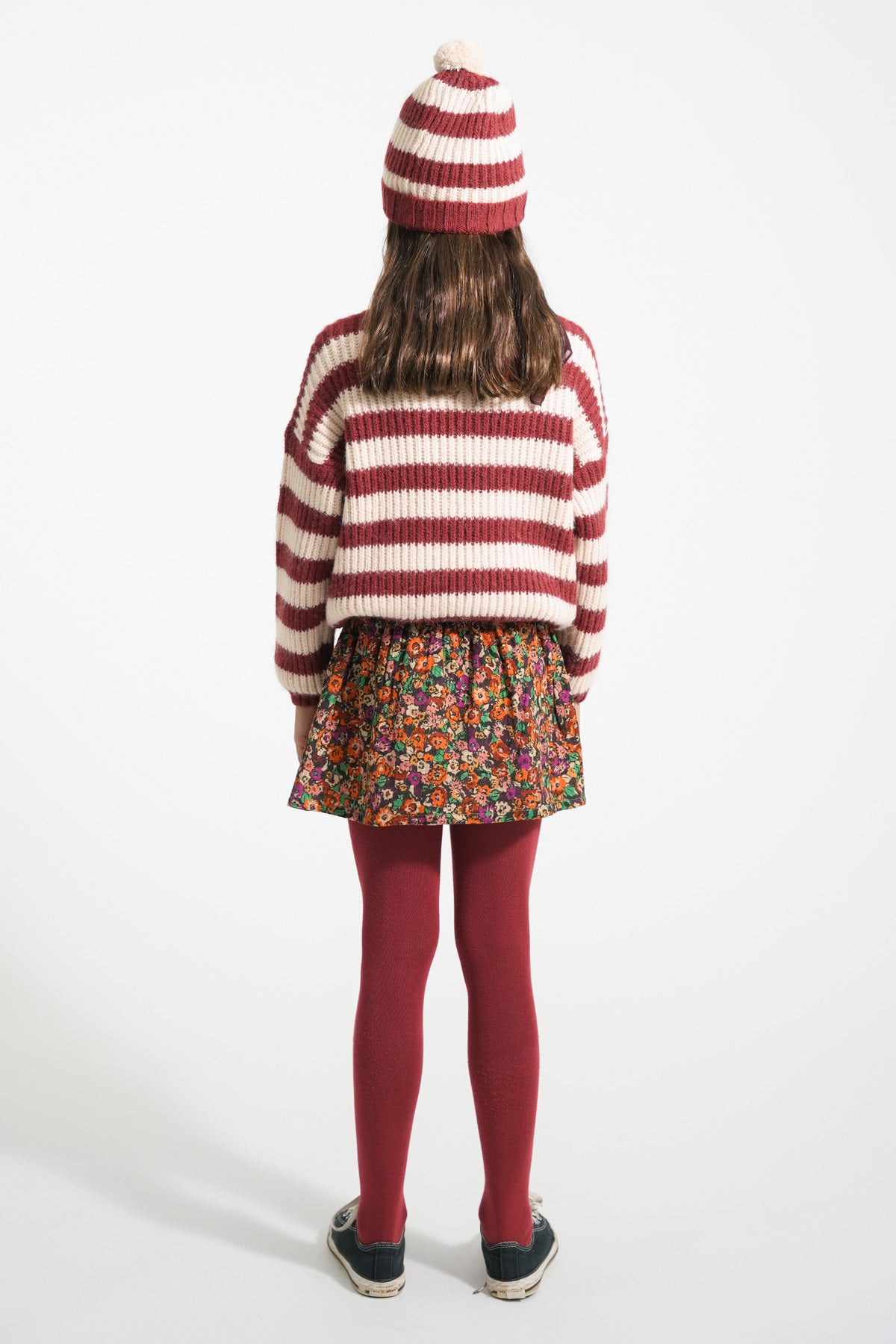 Piupiuchick knitted sweater bordeaux & light pink stripes