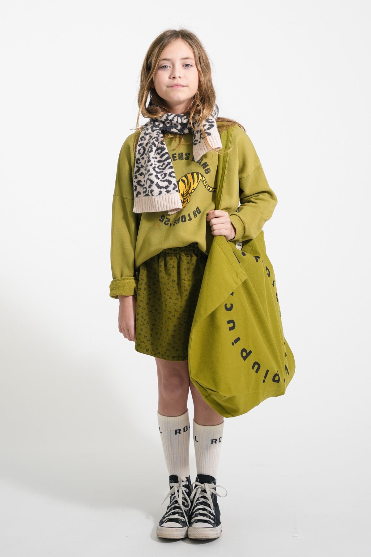 Piupiuchick Sweatshirt olive green with TIGER print