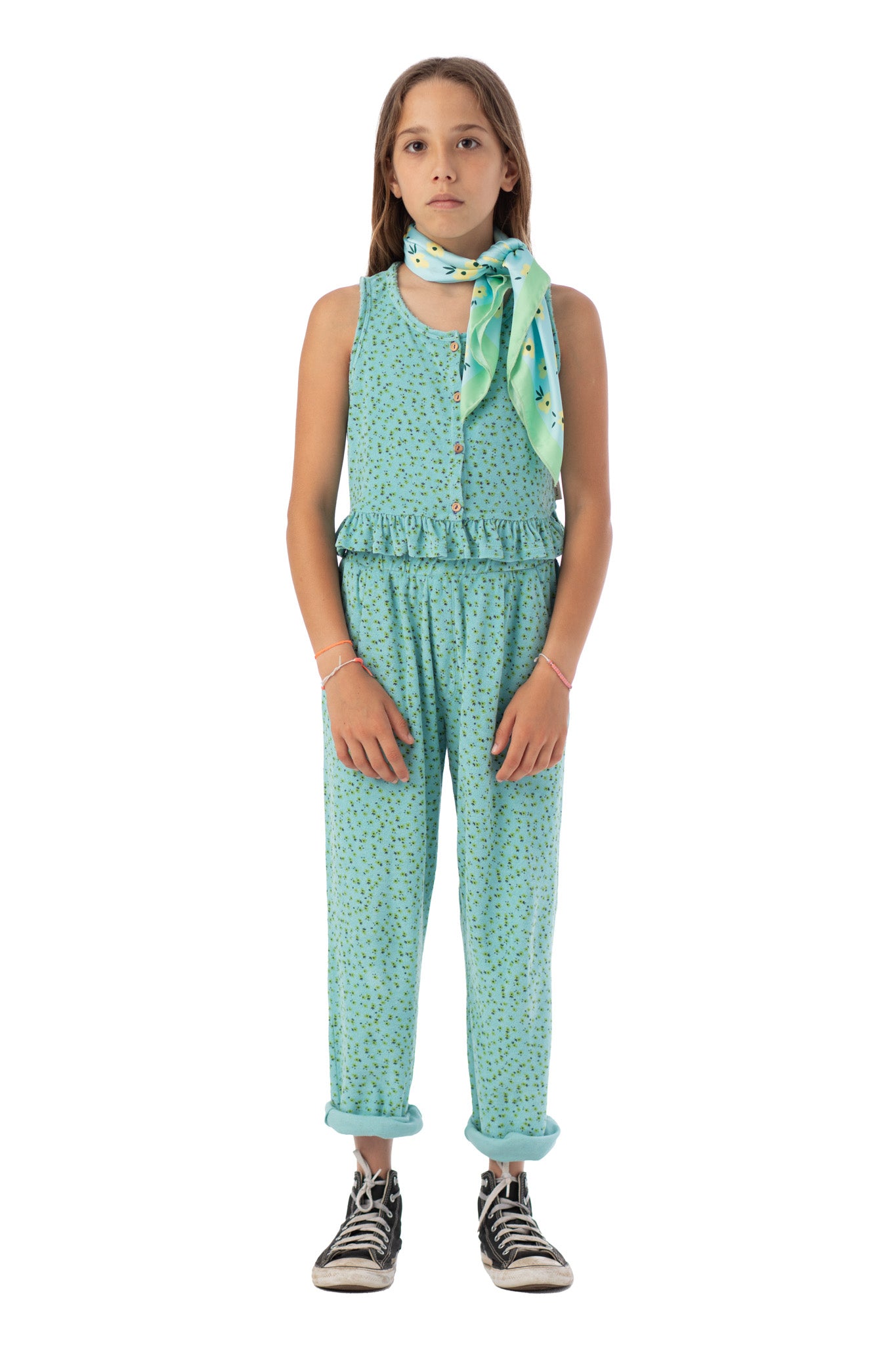 Piupiuchick trousers light blue with yellow flowers