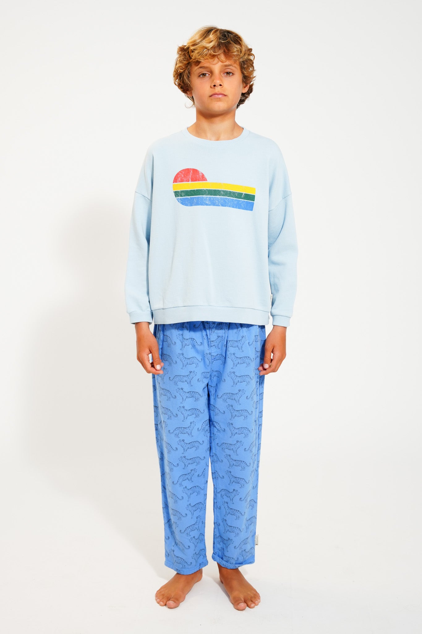 Piupiuchick light blue sweatshirt with MULTICOLOR WAVE print