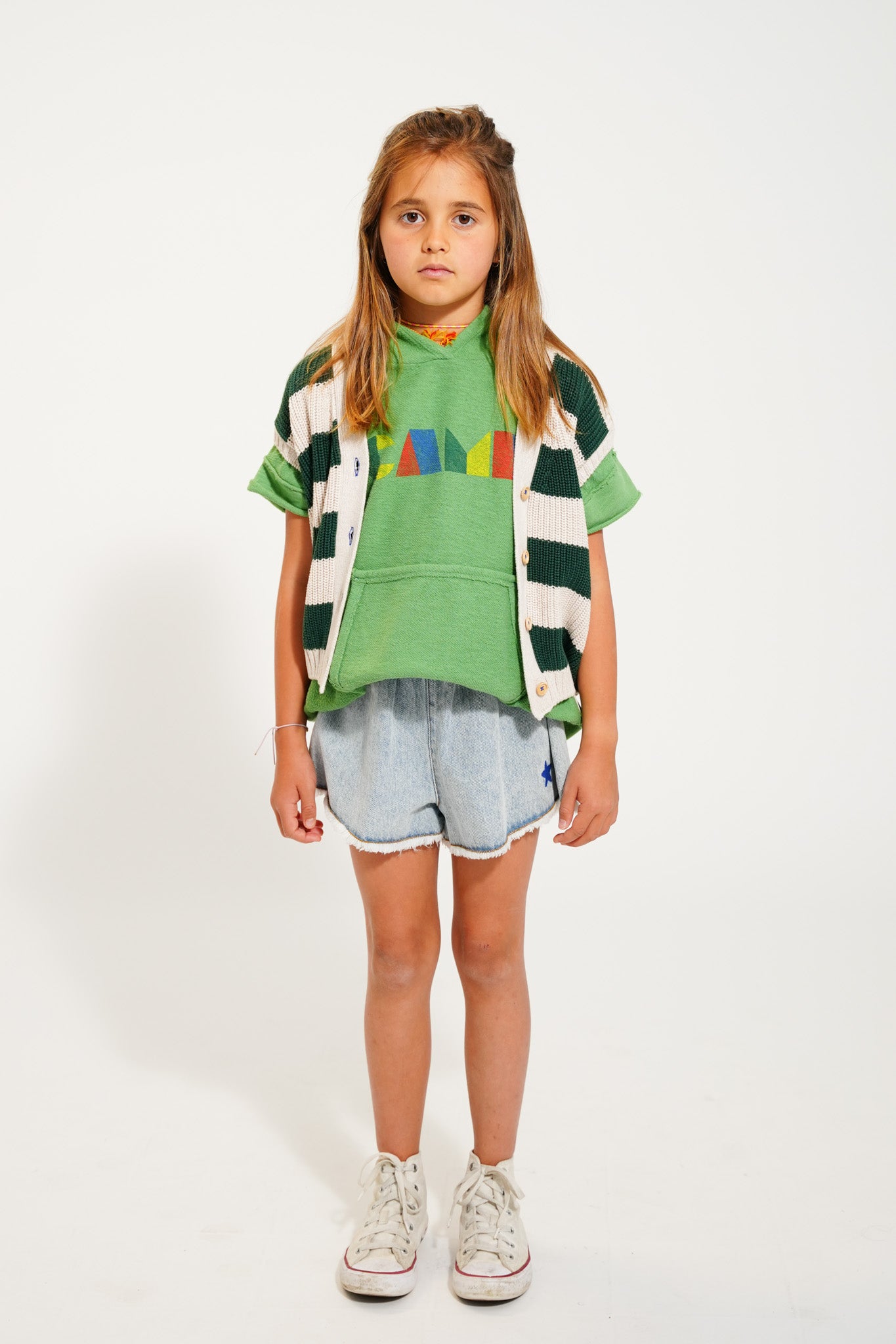 Piupiuchick sleeveless hooded sweatshirt green with MULTICOLOR CAMP print