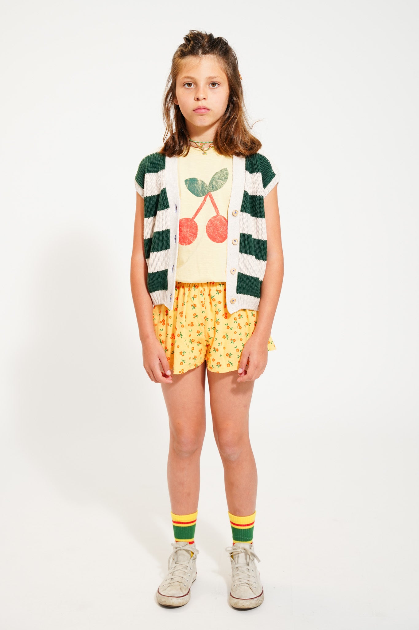 Piupiuchick sleeveless top sand with CHERRY print