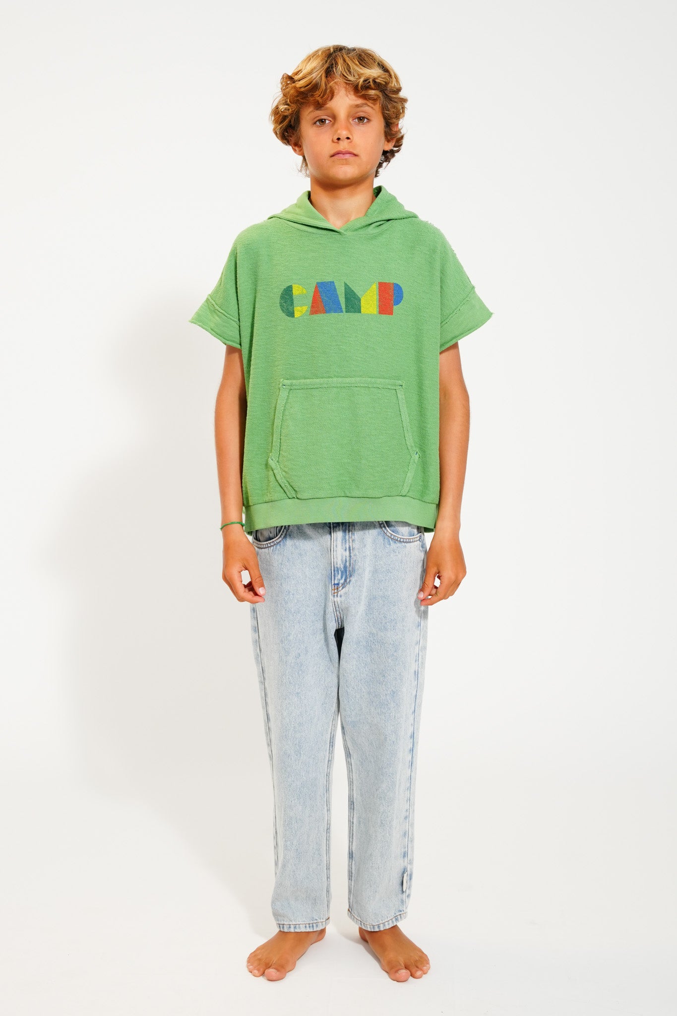 Piupiuchick sleeveless hooded sweatshirt green with MULTICOLOR CAMP print