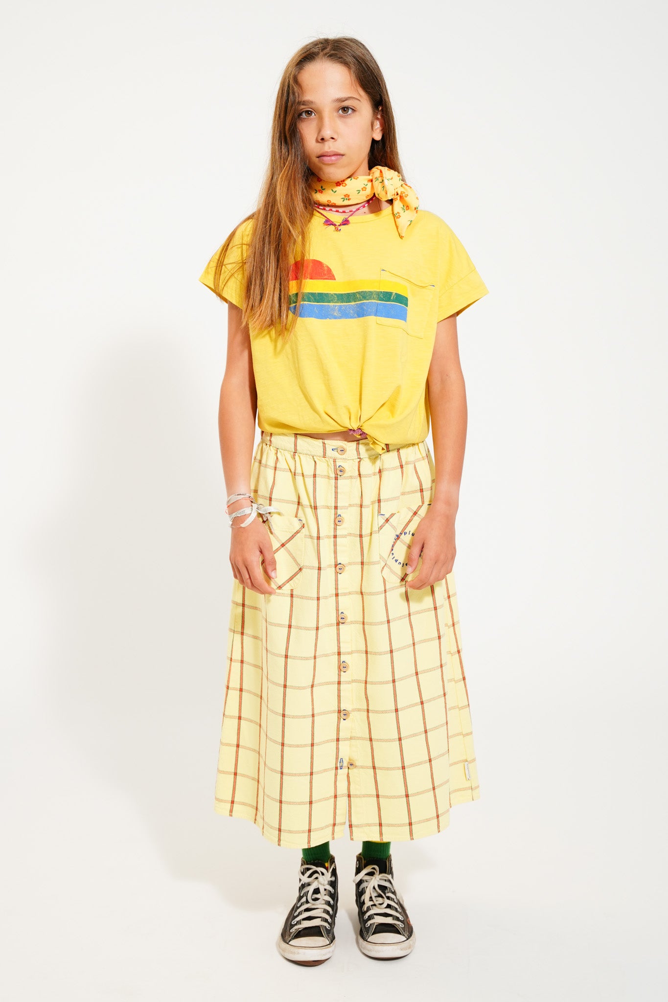 Piupiuchick yellow T-shirt with MULTICOLOR WAVE print