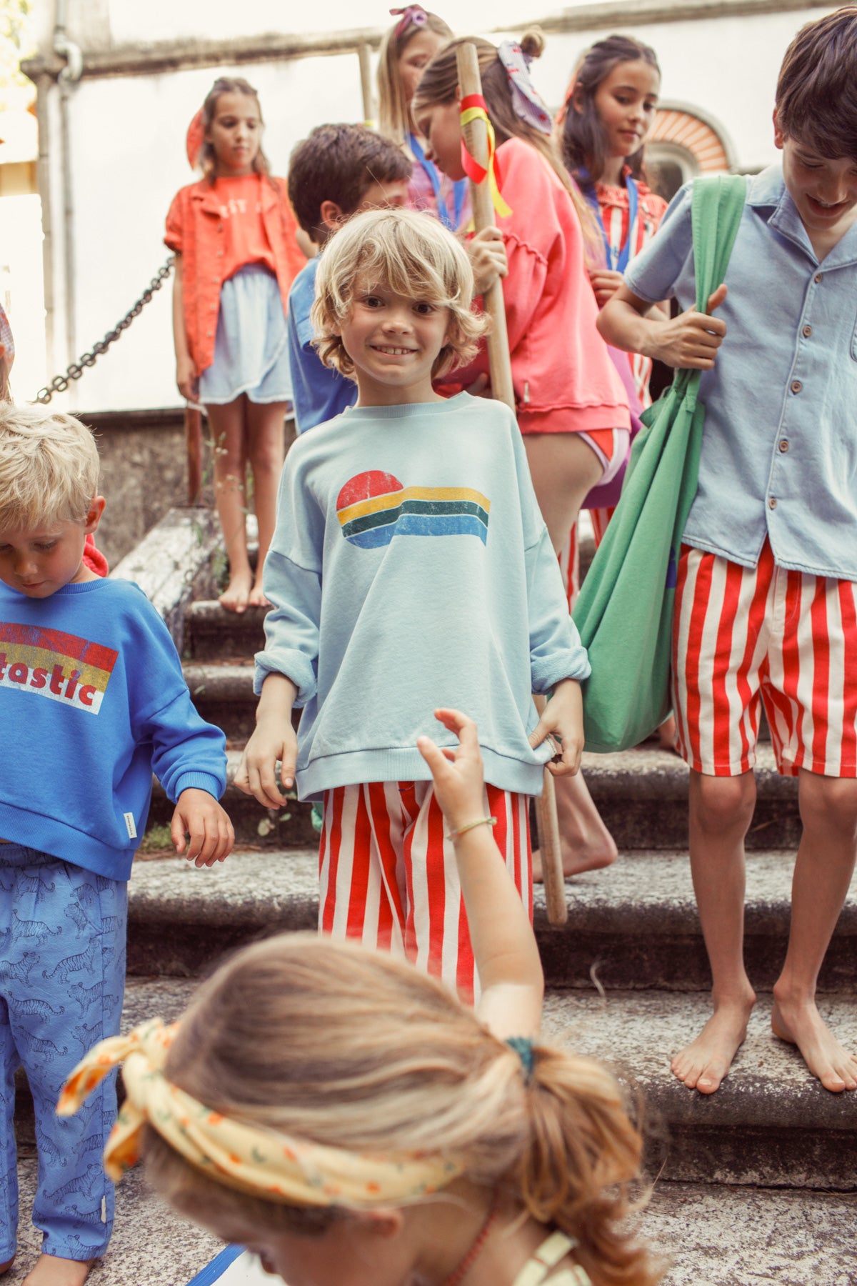 Piupiuchick light blue sweatshirt with MULTICOLOR WAVE print