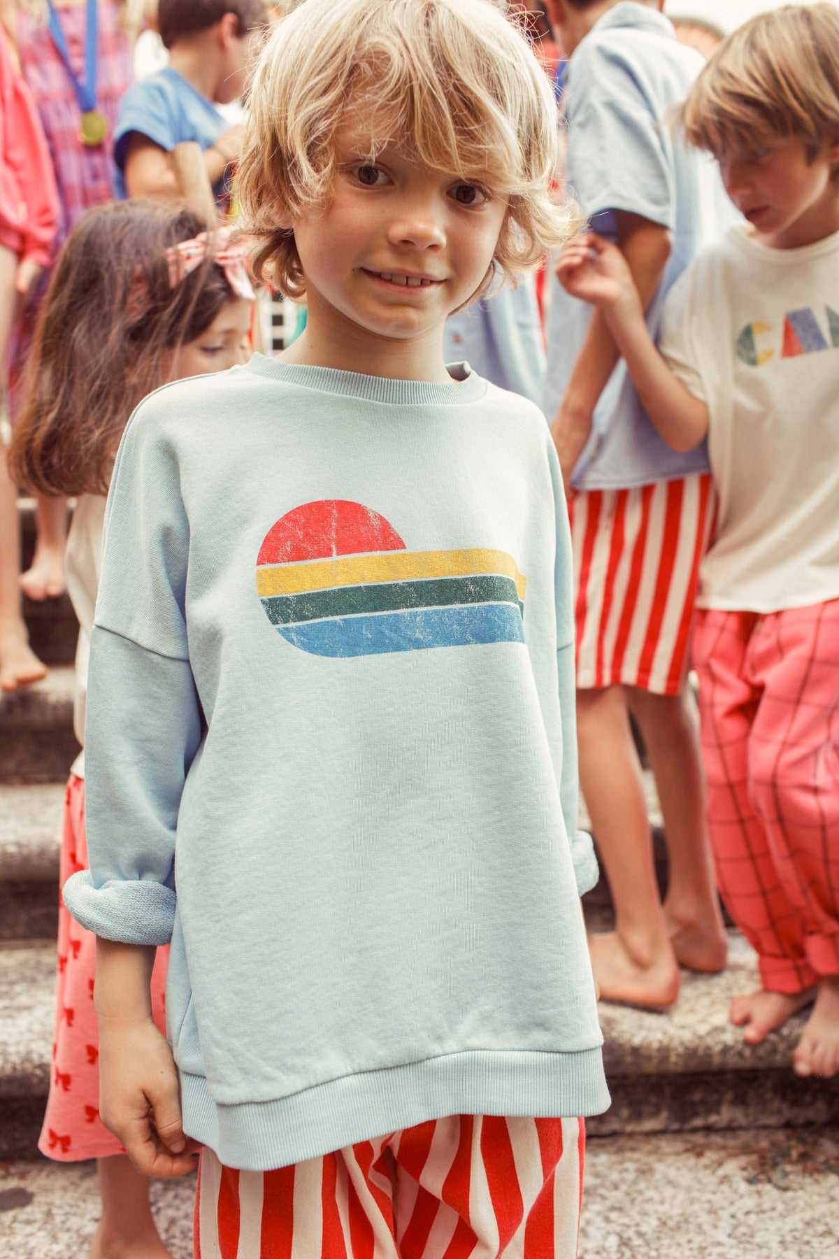 Piupiuchick light blue sweatshirt with MULTICOLOR WAVE print