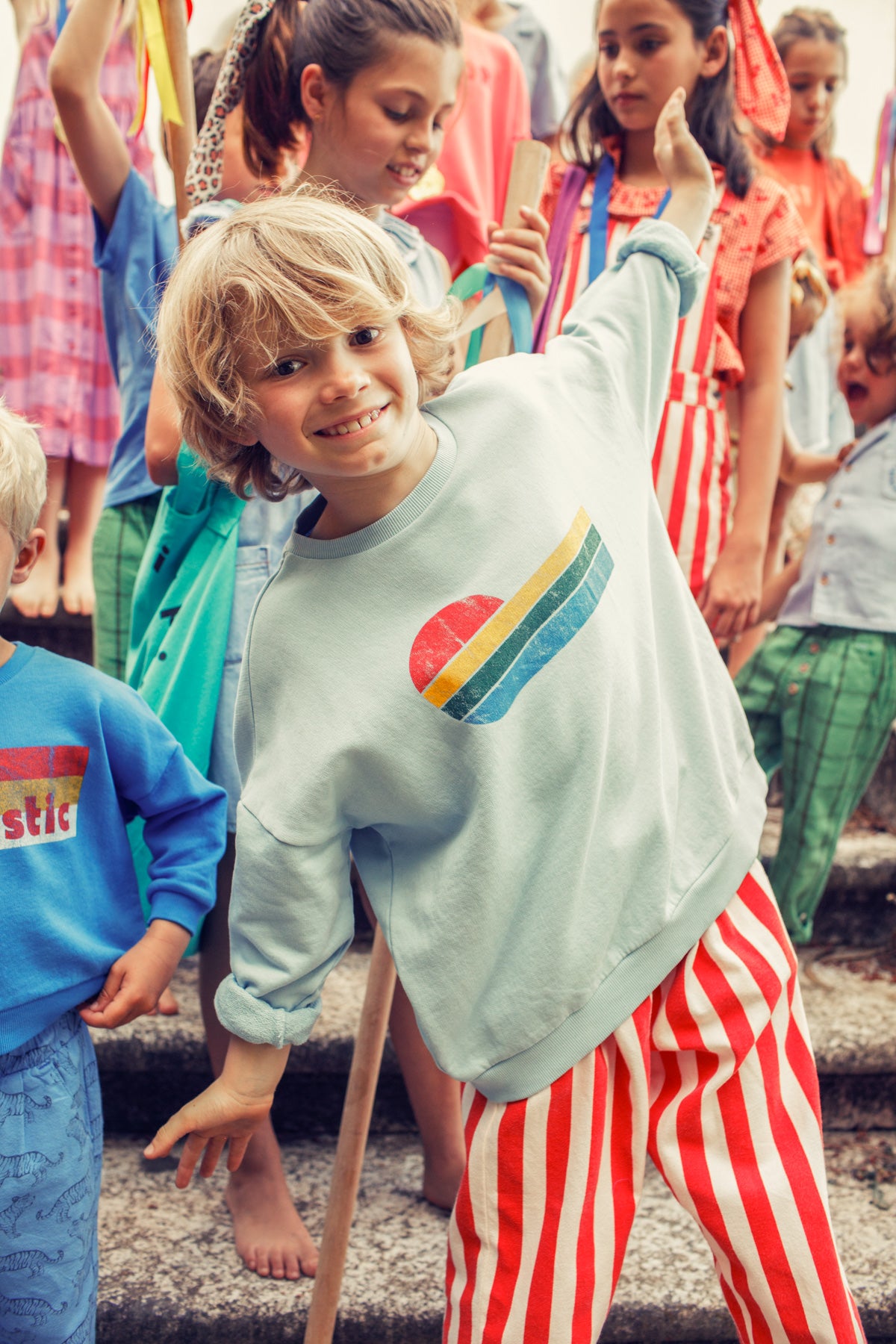 Piupiuchick light blue sweatshirt with MULTICOLOR WAVE print