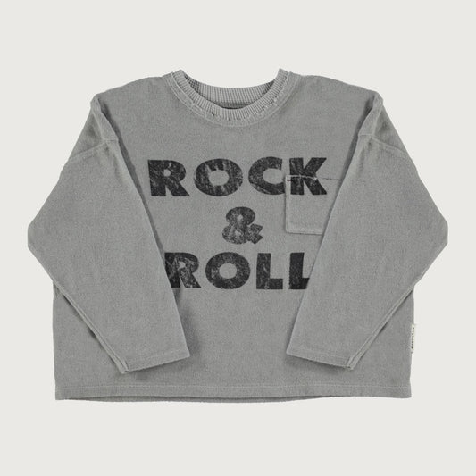 Piupiuchick Terry cotton long sleeve T-shirt grey with ROCK 'N ROLL print / 8Y