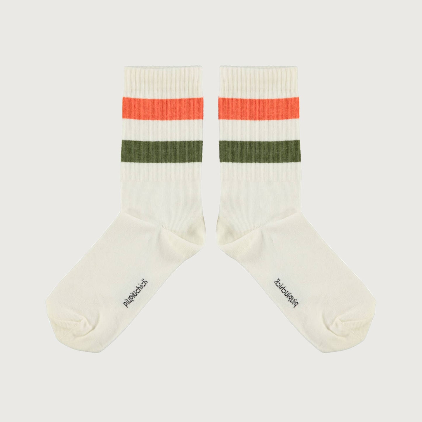 Piupiuchick Socks ecru with green & orange stripes