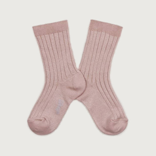 Collégien Victoire Glitter ribbed crew socks VIEUX ROSE