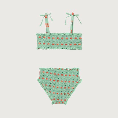 Tinycottons CHERRIES smock swim set washed emerald