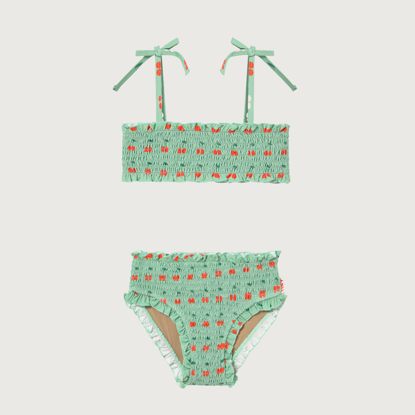 Tinycottons CHERRIES smock swim set washed emerald