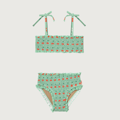Tinycottons CHERRIES smock swim set washed emerald