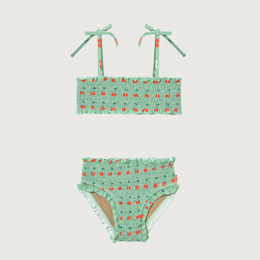 Tinycottons CHERRIES smock swim set washed emerald