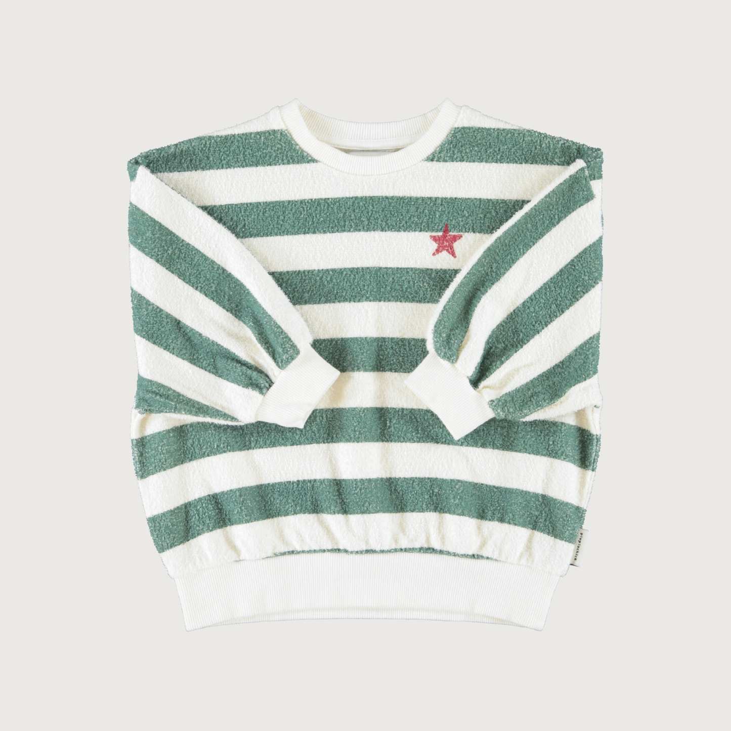 Piupiuchick Sweatshirt ecru & green stripes with Piupiuchick print