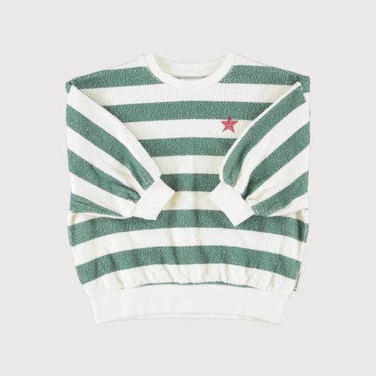 Piupiuchick Sweatshirt ecru & green stripes with Piupiuchick print