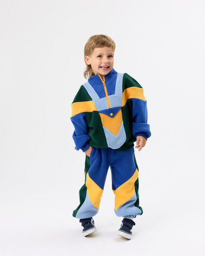 Goldie+Ace Quarter zip blue colour block polar fleece