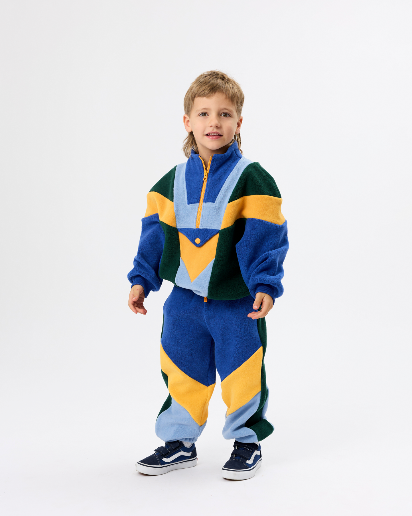 Goldie+Ace Quarter zip blue colour block polar fleece