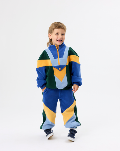 Goldie+Ace Quarter zip blue colour block polar fleece