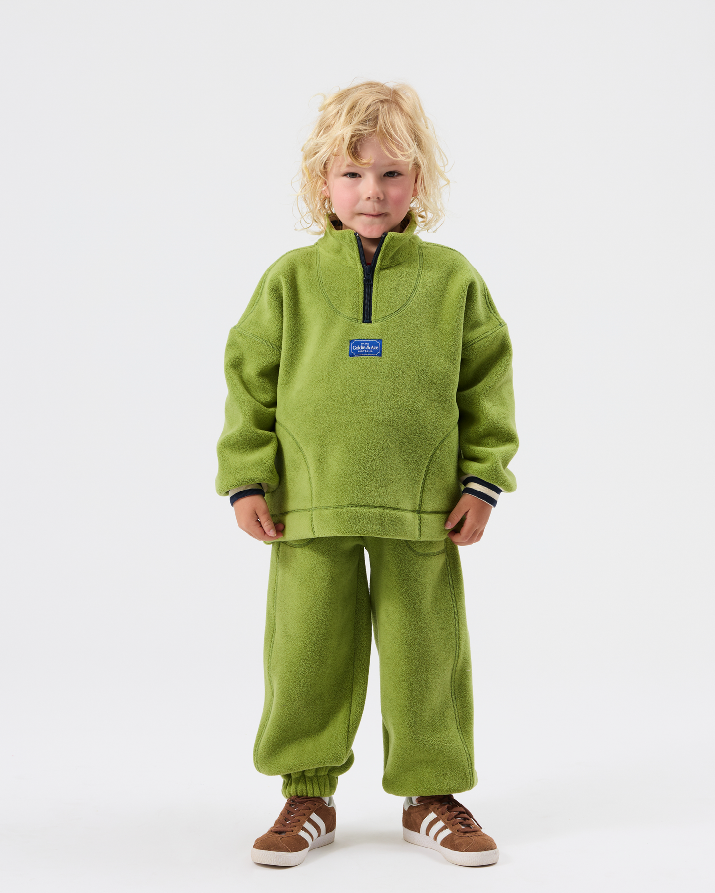 Goldie+Ace Quarter zip green polar fleece