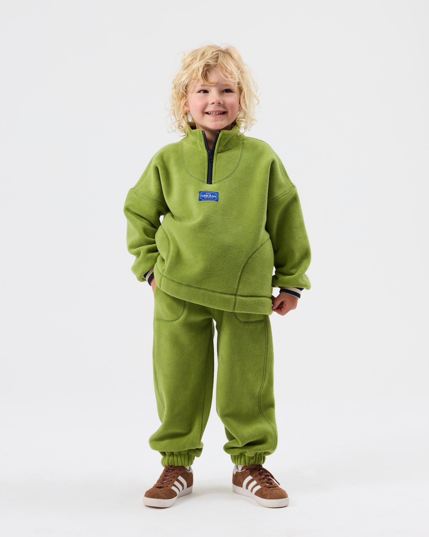 Goldie+Ace Quarter zip green polar fleece