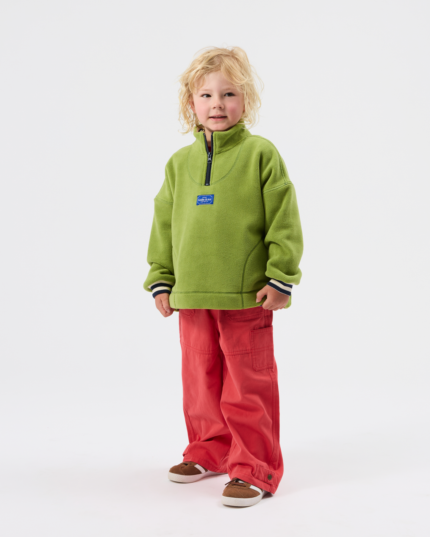 Goldie+Ace Quarter zip green polar fleece
