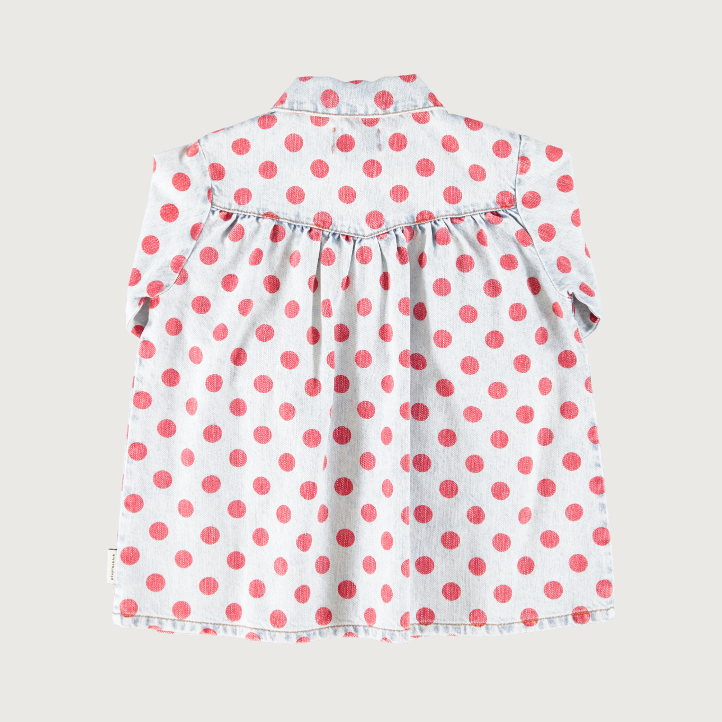 Piupiuchick Short dress light blue denim with red dots