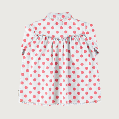Piupiuchick Short dress light blue denim with red dots