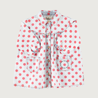 Piupiuchick Short dress light blue denim with red dots