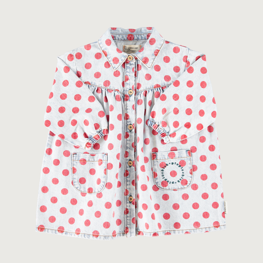 Piupiuchick Short dress light blue denim with red dots