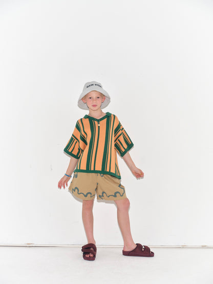 Main Story Short polo green peach knit