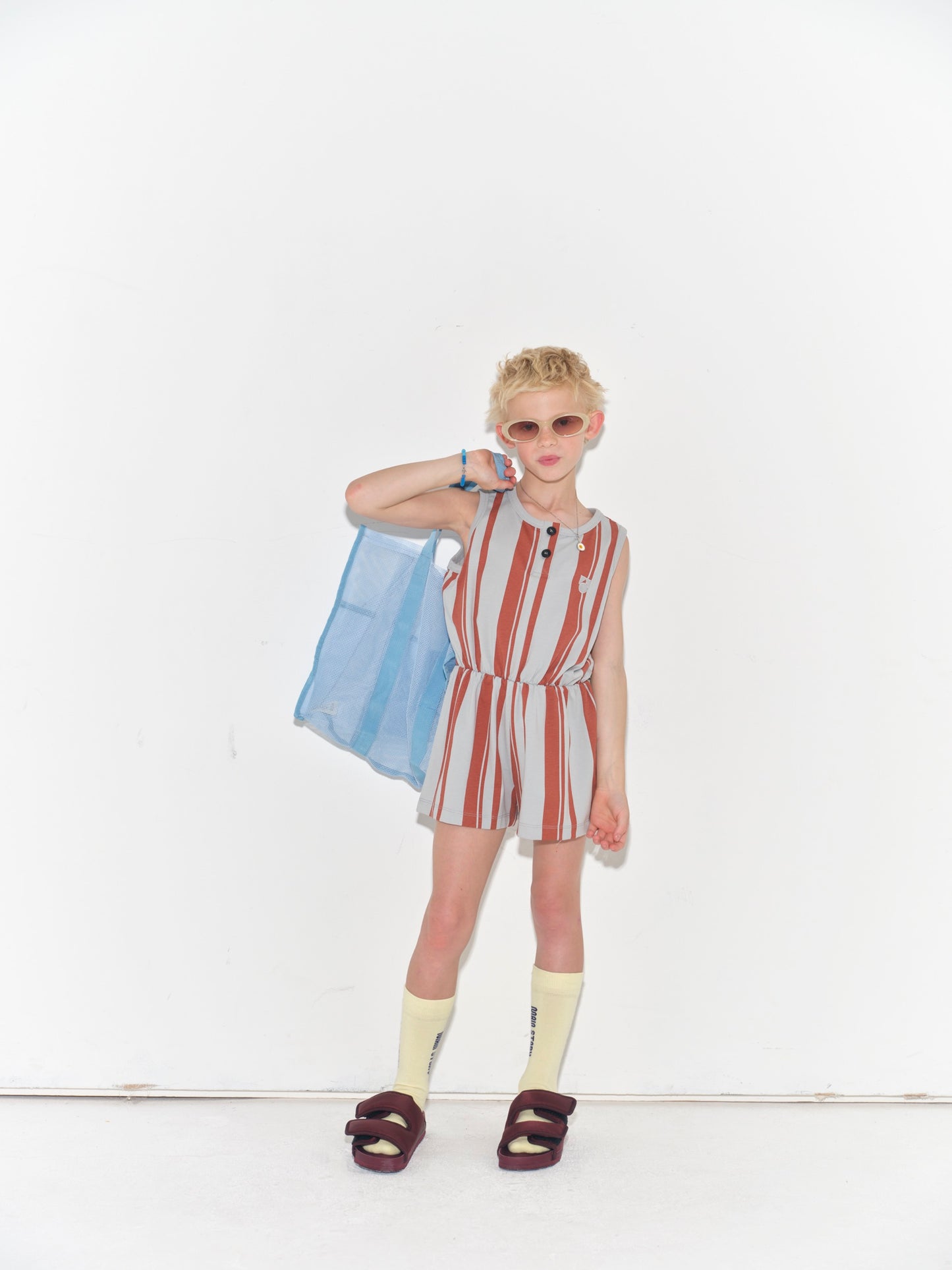 Main Story Playsuit pearl blue stripe jersey